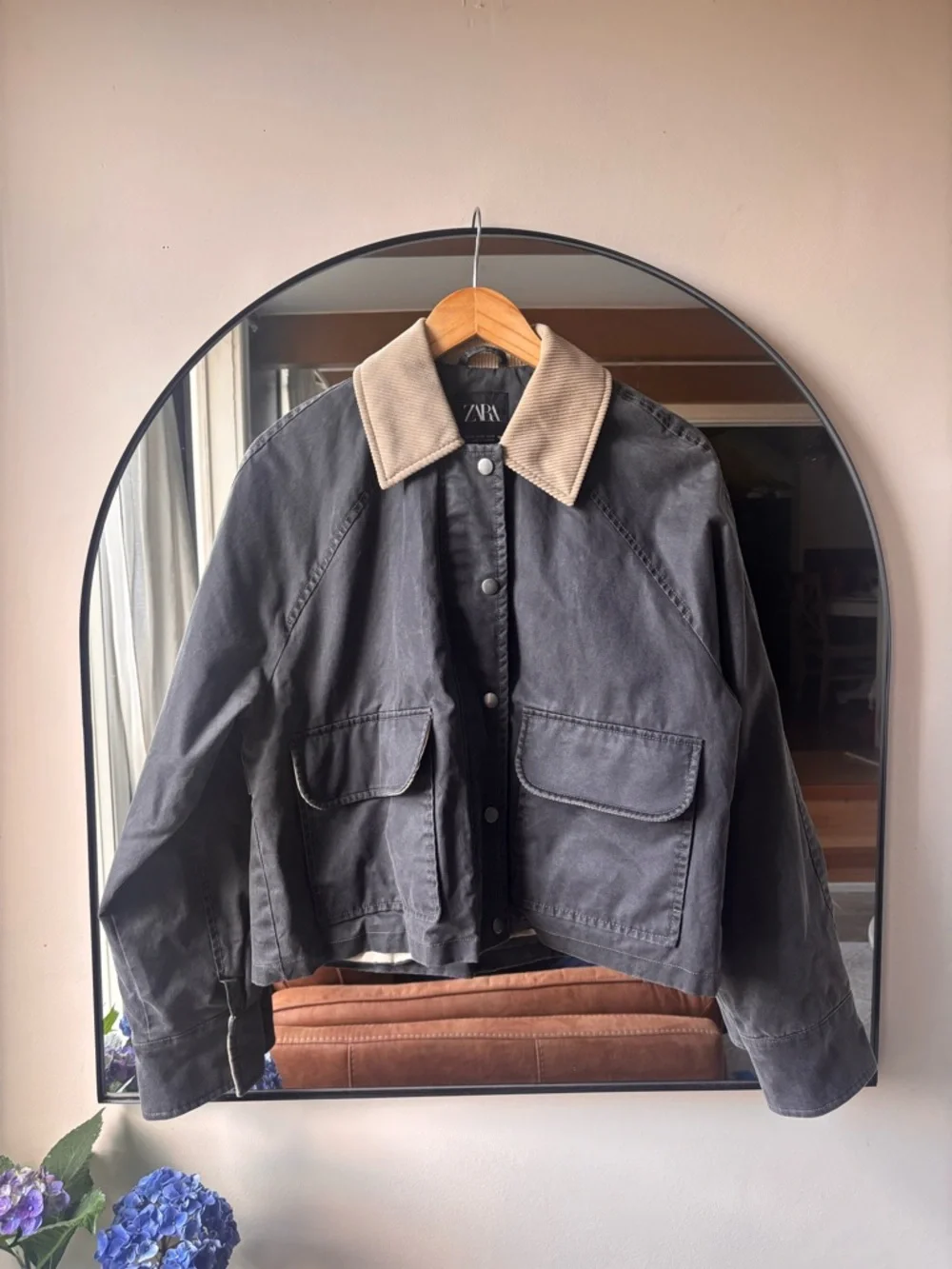 ZARA | corduroy collar waxed jacket | size xs - Picture 4 of 5
